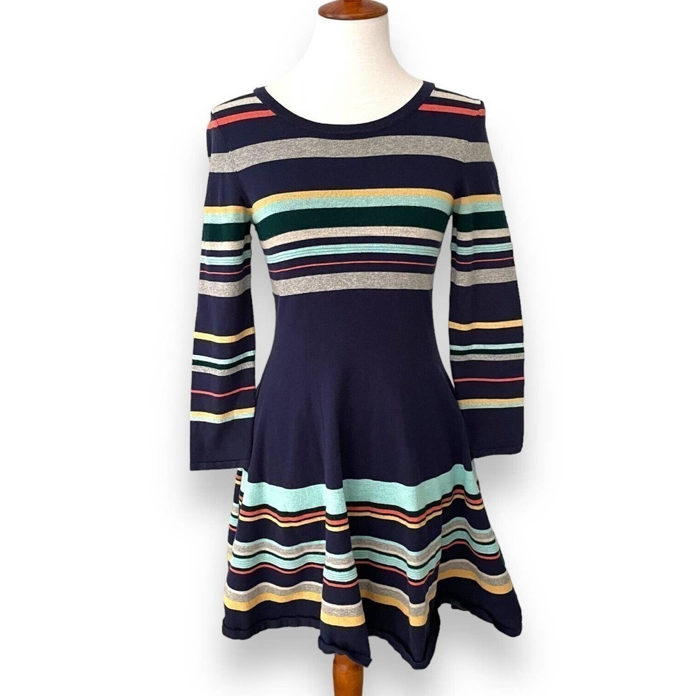 Anthropologie Moth Luca Striped Long Sleeve Crew Neck Sweater Dress Size S